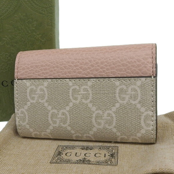 GUCCI GG Supreme Leather Double G 6 Row Key Case 456118 Beige/Pink Ladies - Picture 2 of 8